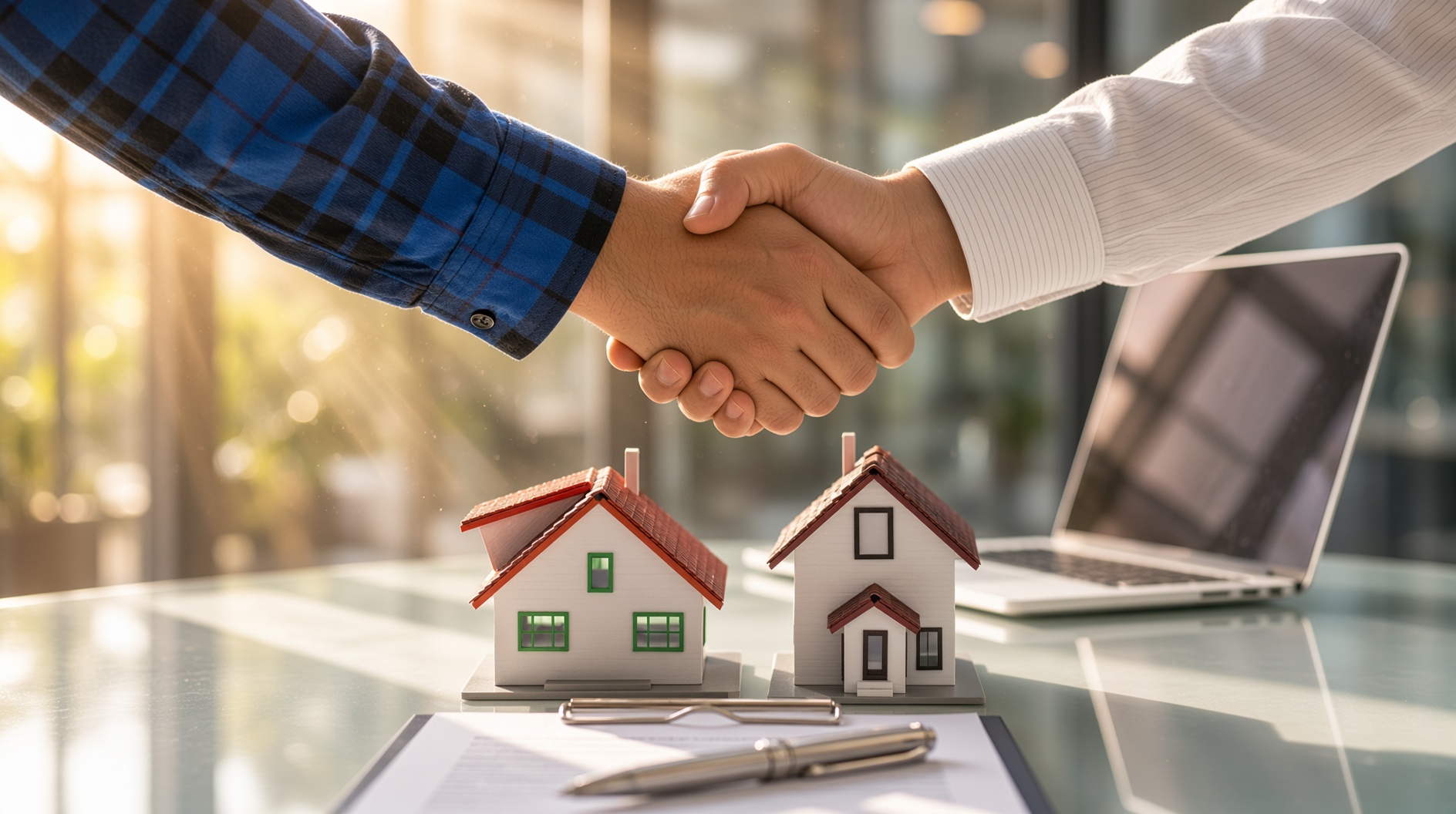 A handshake above a model home